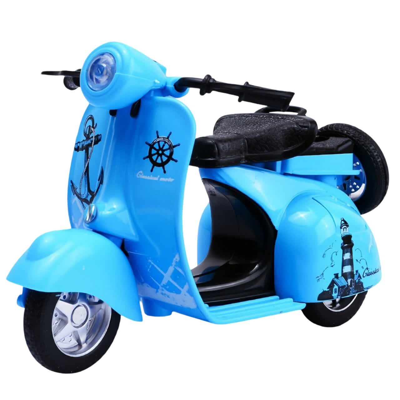موتور بازی ناب سل مدل وسپا فلزی موزیکال چراغدار فانتزی کد Vespa metal toy motorbike with lights and music naab001