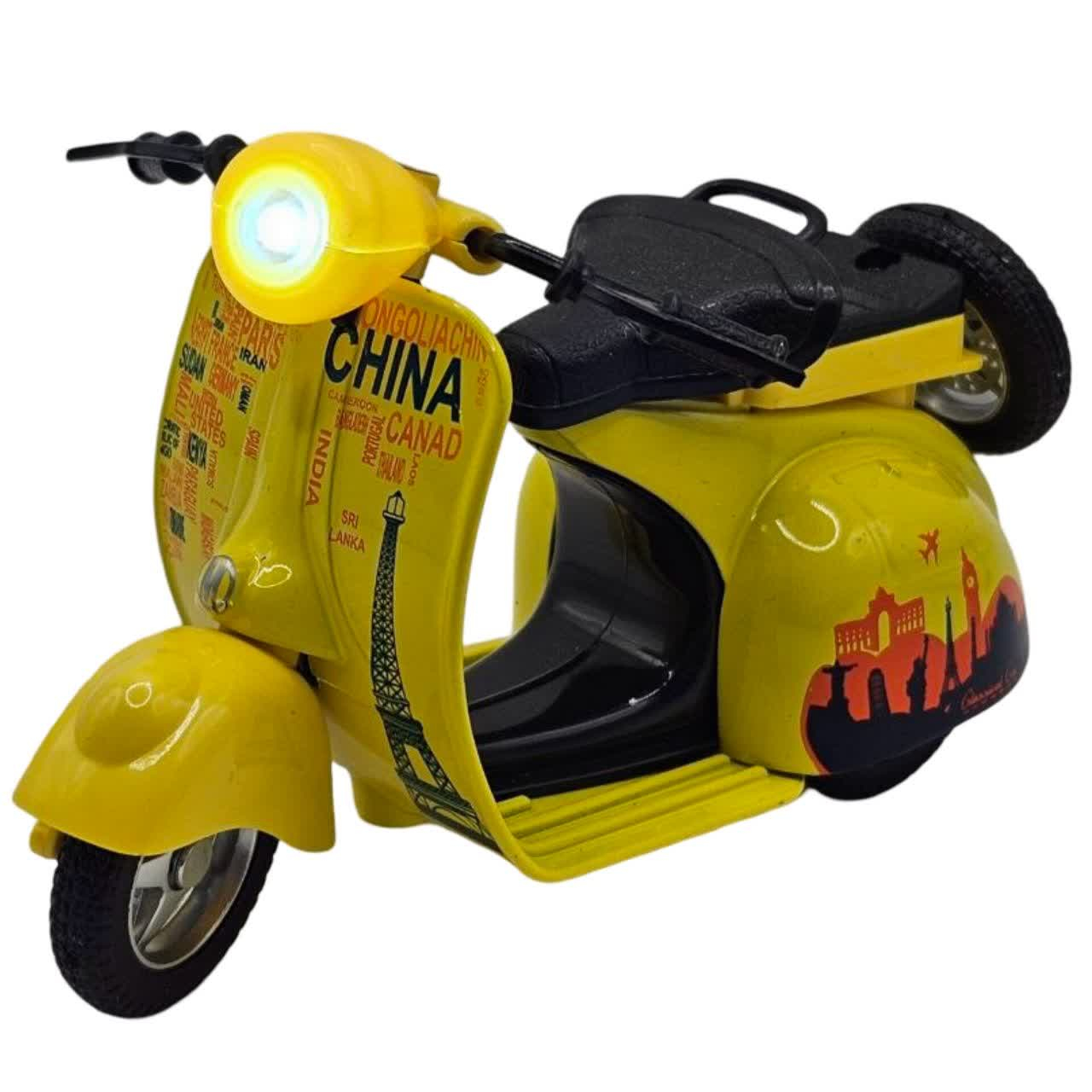 موتور بازی ناب سل مدل وسپا فلزی موزیکال چراغدار فانتزی کد Vespa metal toy motorbike with lights and music naab003