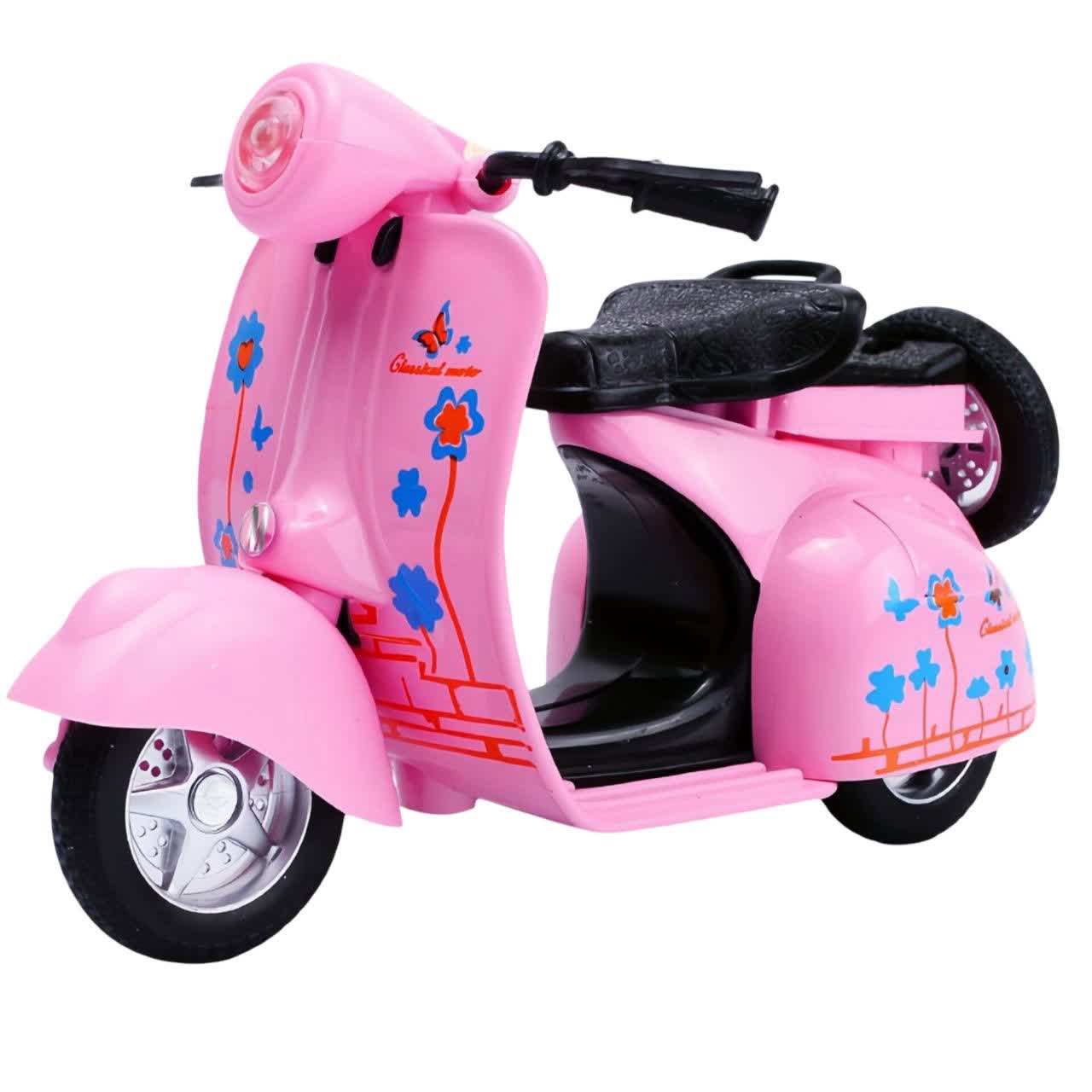 موتور بازی ناب سل مدل وسپا فلزی موزیکال چراغدار فانتزی کد Vespa metal toy motorbike with lights and music naab002