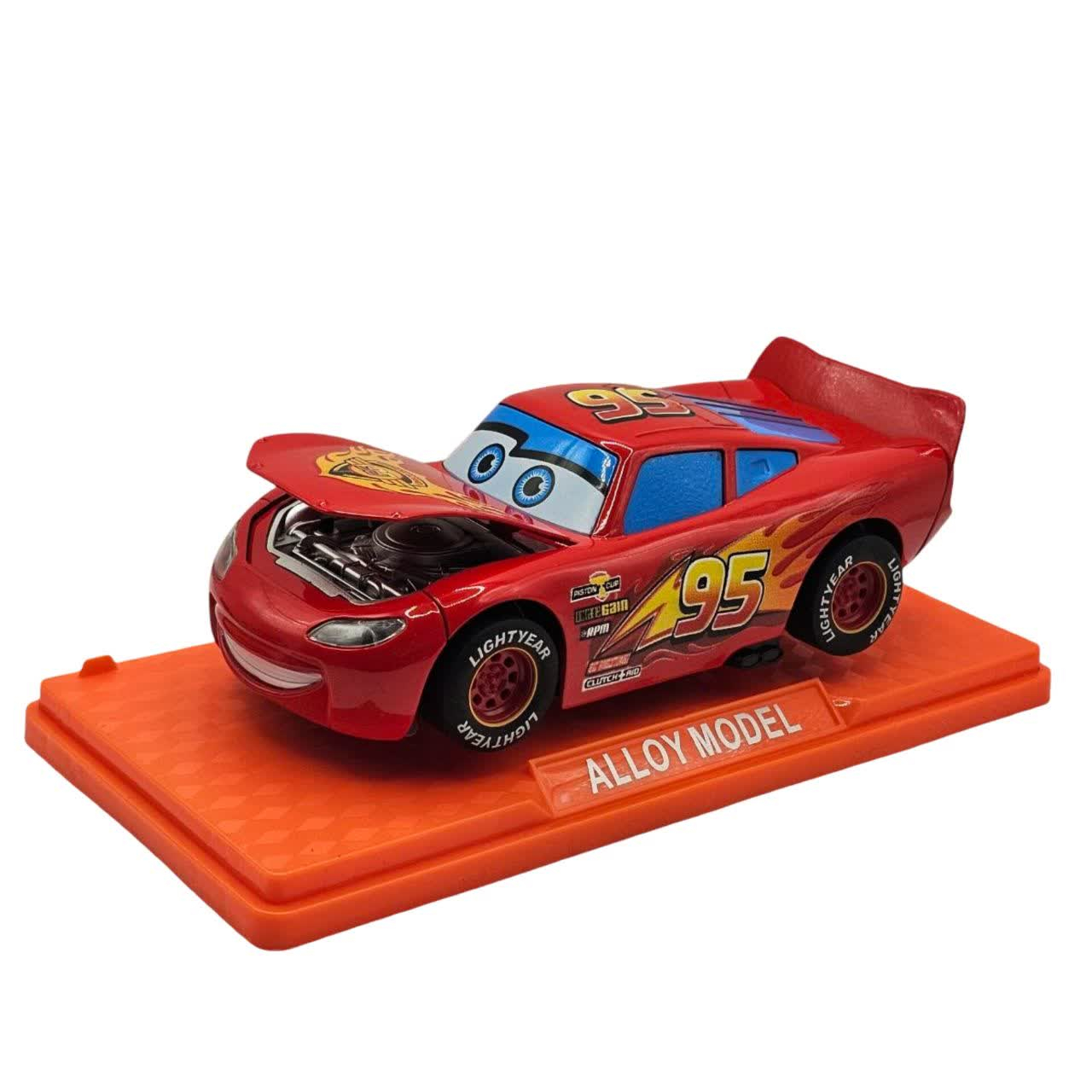 ماکت ماشین ناب سل مدل مک کوئین فلزی چراغدار موزیکال کد McQueen Metal Light-Up Musical به همراه استند