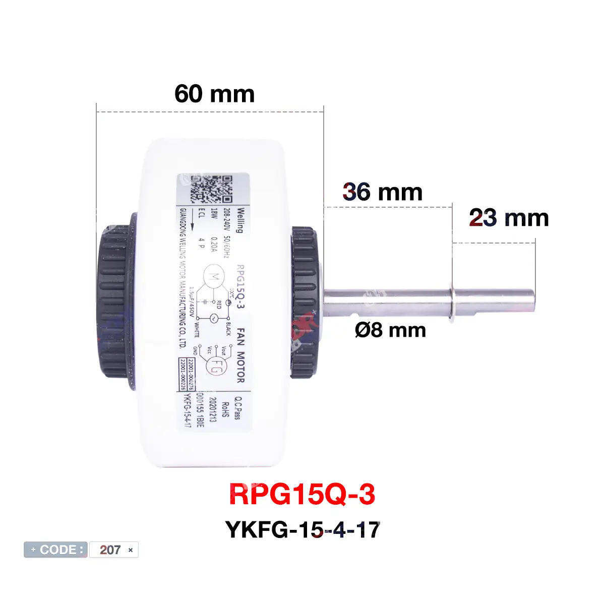 موتور فن 18 وات پنل داخلی کولر گازی مدل RPG15Q-3