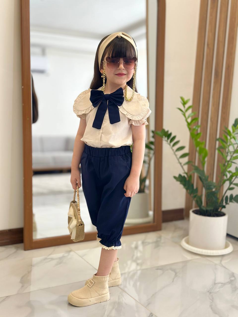 ست شومیز شلوارک پاپیون🎀