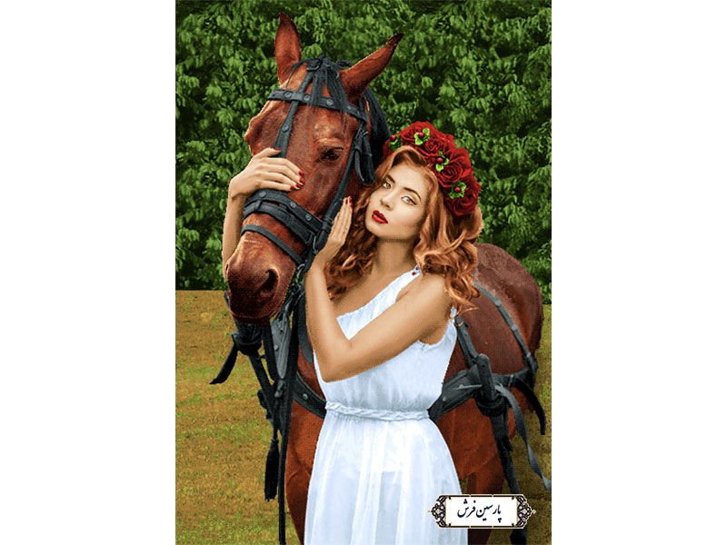 نخ و نقشه تابلو فرش تبریز طرح دختر و اسب - کد NC6376