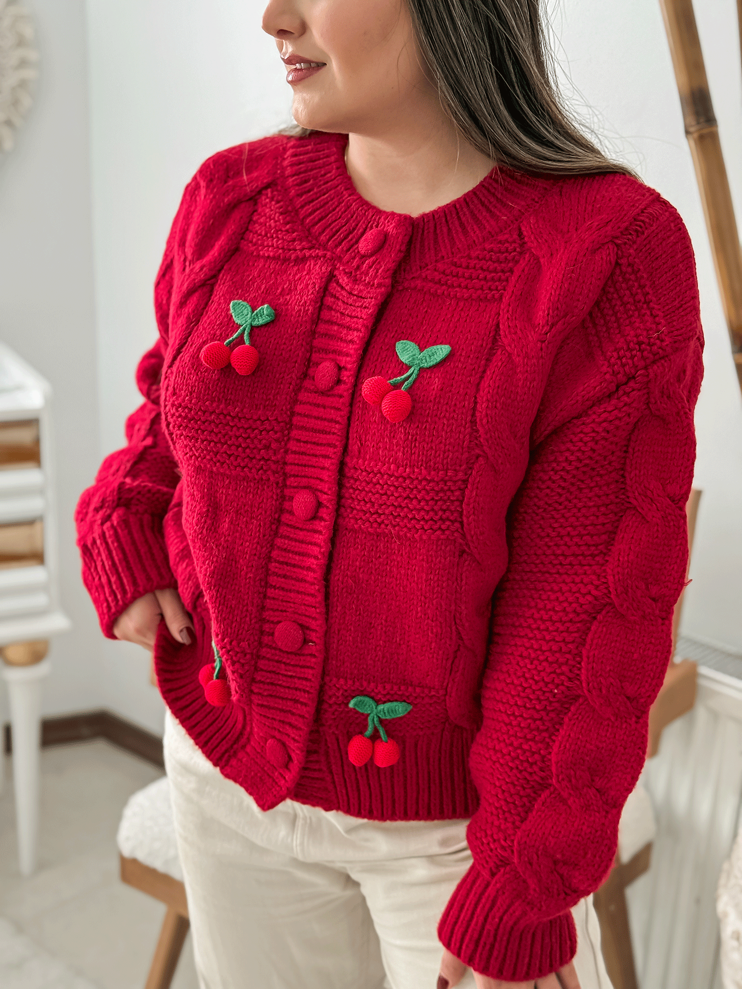 cherry-tow-tone-knit-cardigan