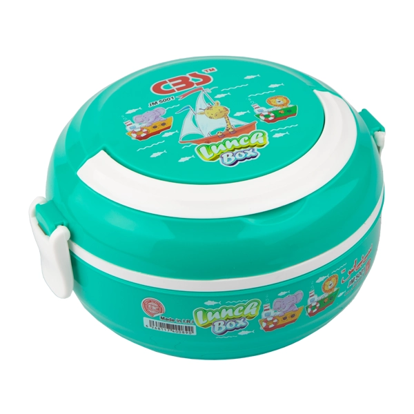 ظرف غذا مایکروفری دو طبقه تک دسته با قاشق و چنگال کد JM5001 سی بی اس - سبز آبی