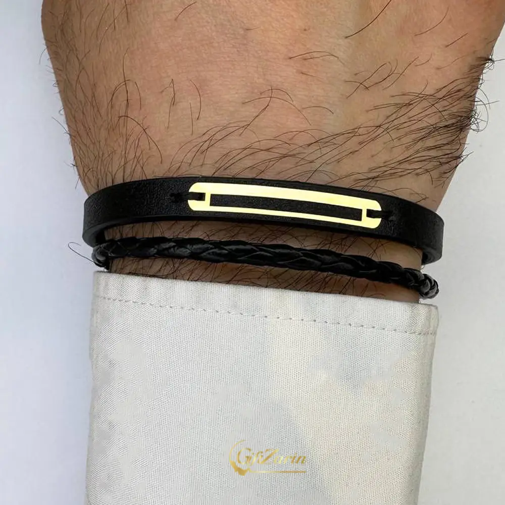دستبند چرم و طلا مردانه M388