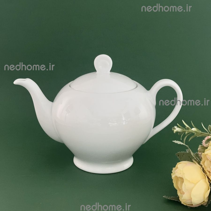 قوری چینی زرین طرح سفید ایتالیا اف – درجه یک