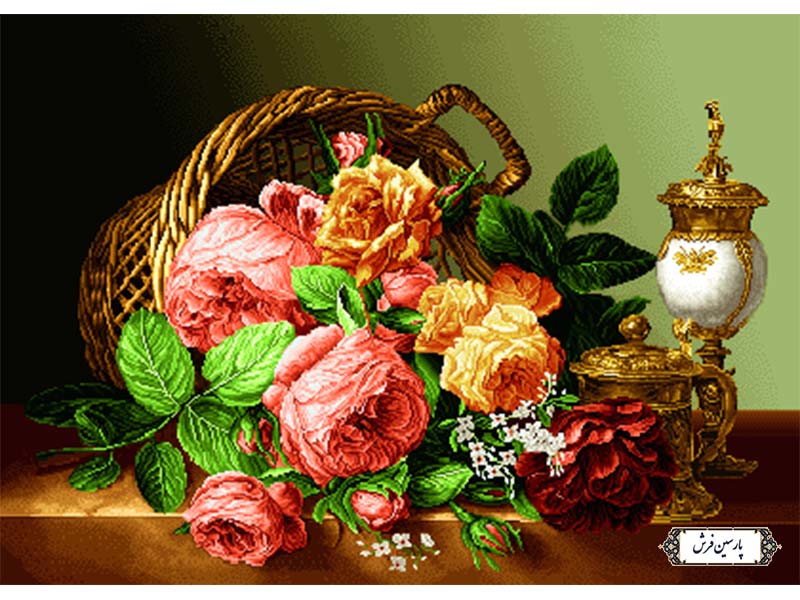 نخ و نقشه تابلو فرش سبد گل رز ریخته - کد NG1482
