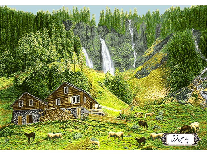 نخ و نقشه تابلو فرش منظره کوهستان سر سبز - کد NV786