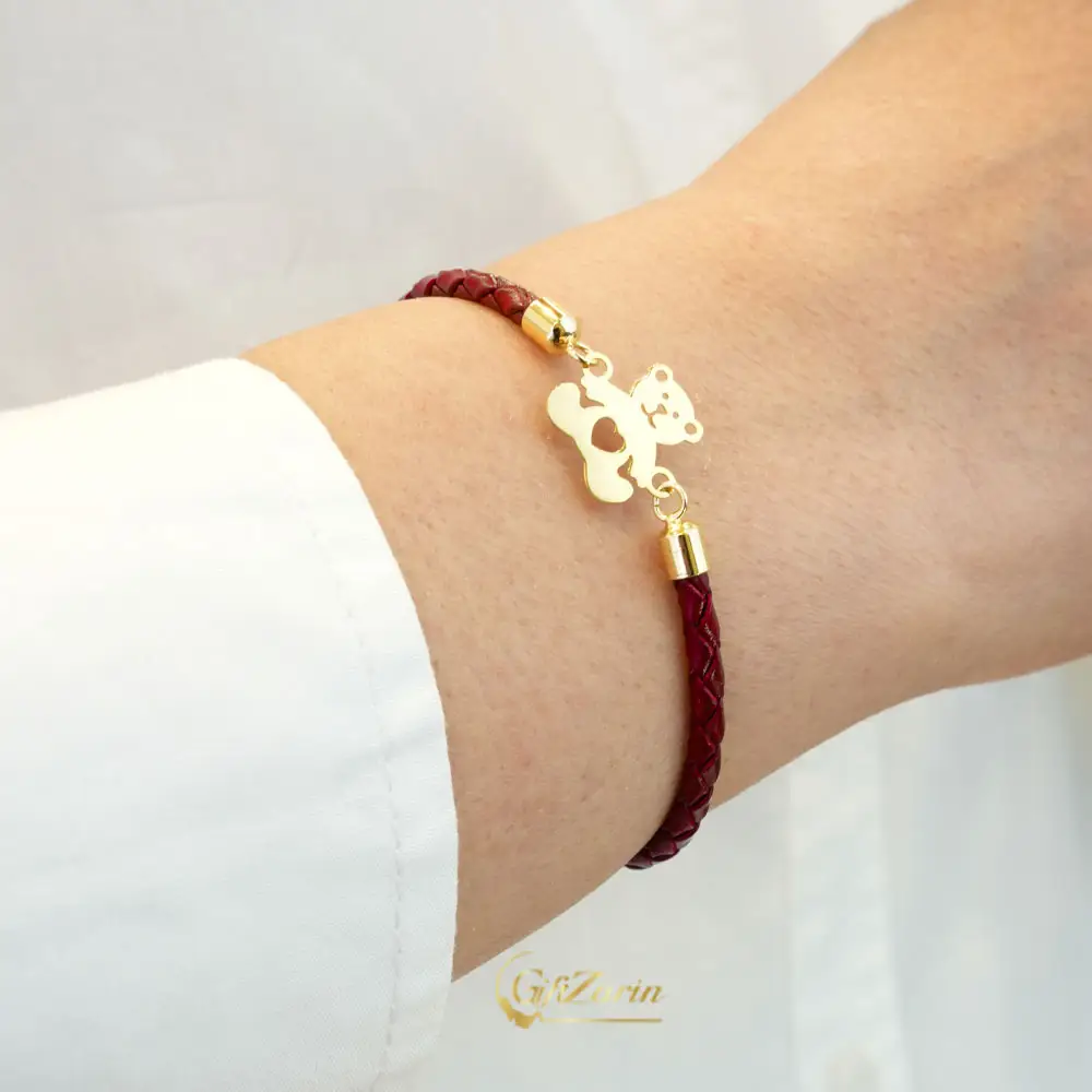 دستبند چرم و طلا خرس B276