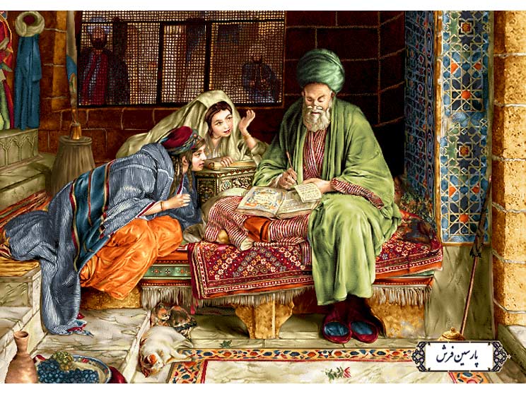 نخ و نقشه تابلو فرش پیرمرد دعا نویس - کد NF2203