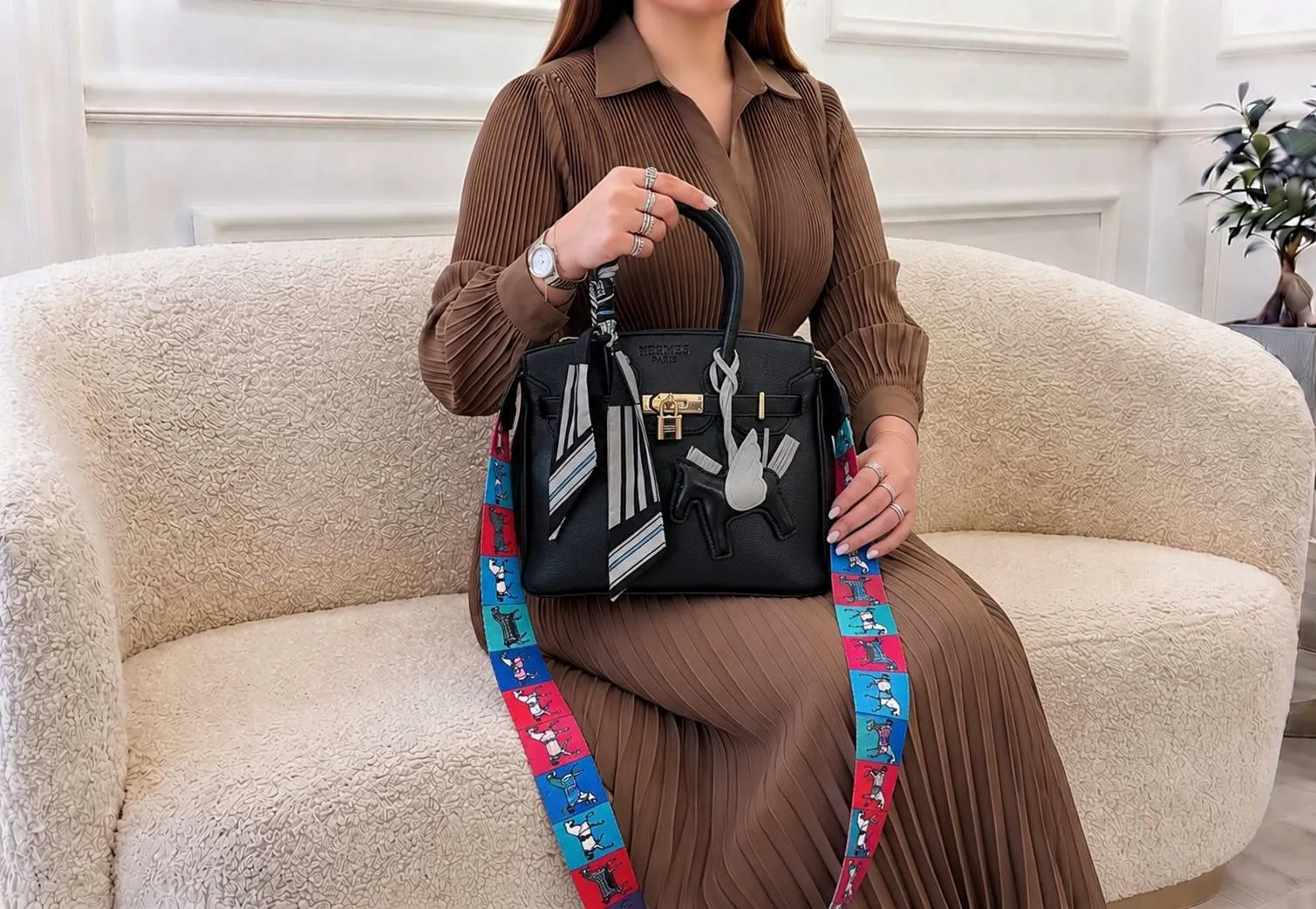 کیف زنانه مدل هرمس 25×21 سانتیمتر | بند دوشی پهن و قفل فلزی