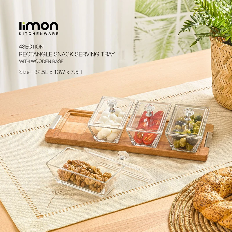 اردو خوری مستطیل 4 خانه پایه چوبی لیمون کد 224959 - نقره-ای