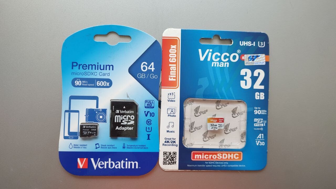 باندل مموری کارت 32 گیگ 90MB Vicco Man و مموری کارت 64 گیگ Verbatim 90MB