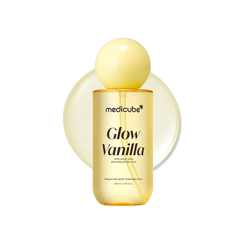 بادی میست رایحه GLOW VANILLA حاوی کوجیک اسید و هیالورونیک اسید برند مدی کیوب