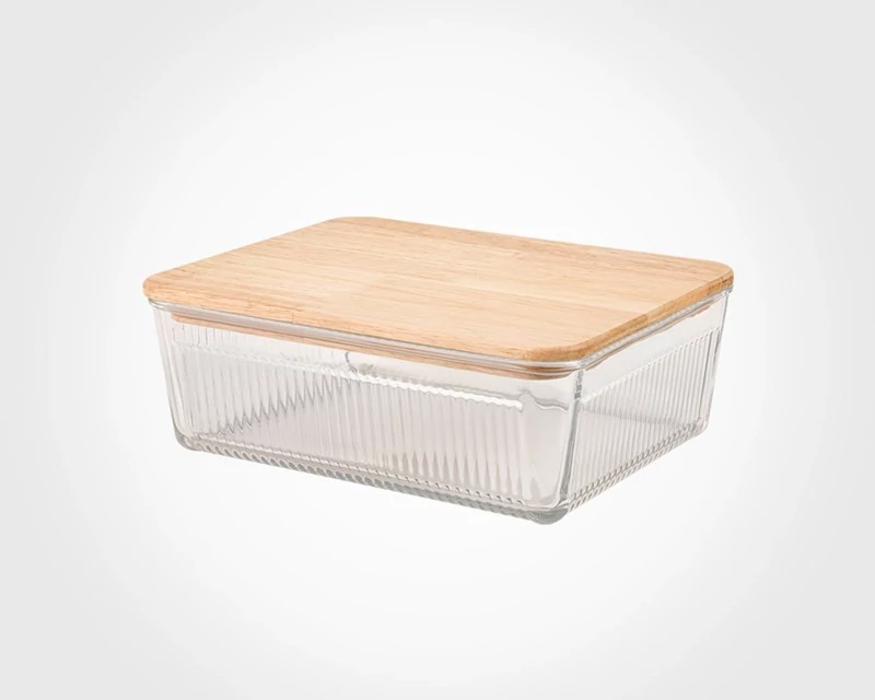 ظرف شیشه ای شیاردار 2/25 لیتر درب چوبی لیمون کد 219259