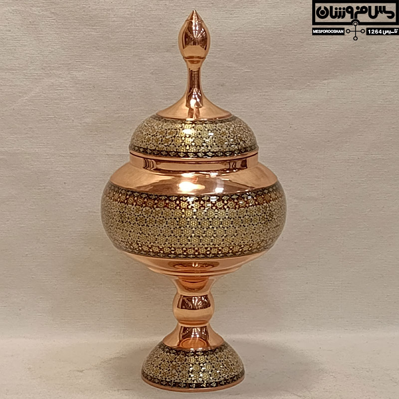 قندان مس خاتم کاری پایه دار دستساز نانو زنجان مدل کالو