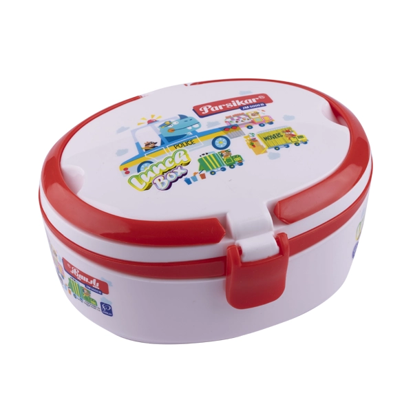 ظرف غذا مایکروفری دو طبقه دسته دار با قاشق چنگال کد JM5000B پارسیکار - قرمز