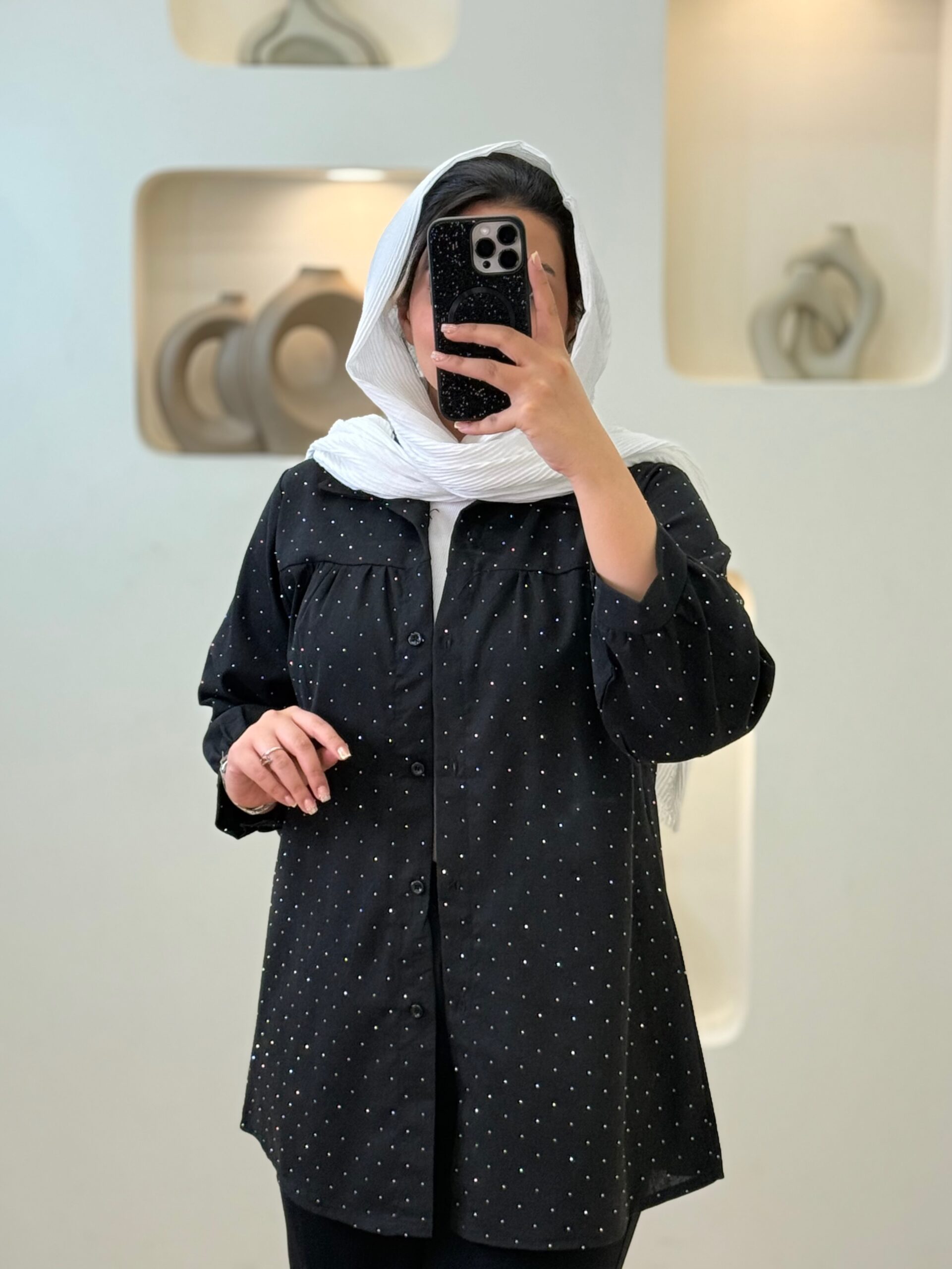 شومیز استین بلند لنین نگیندار-10235 - نگین نقره ای