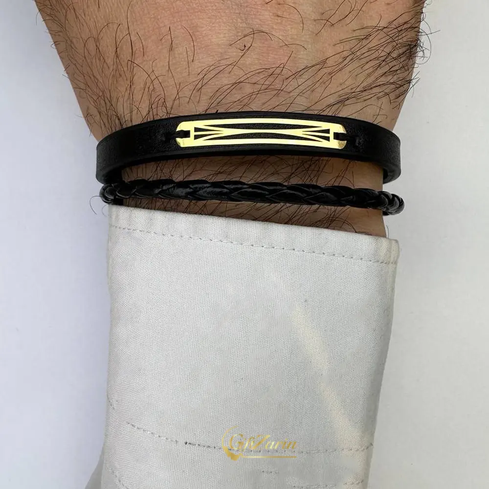 دستبند چرم و طلا مردانه M397