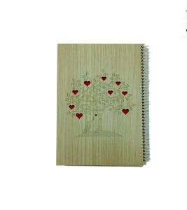 دفتر 60برگ چوبی لیزری طرح پرنده نیم جیبی