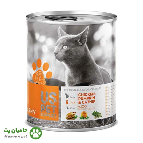 کنسرو گربه یو اس پت (US pet) طعم مرغ، کدوتنبل و سنبل الطیب ۸۰۰ گرم