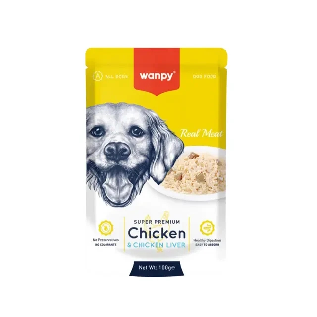 پوچ سگ ونپی مدل "Wanpy Super Premium" با طعم مرغ و جگر مرغ وزن 100 گرم