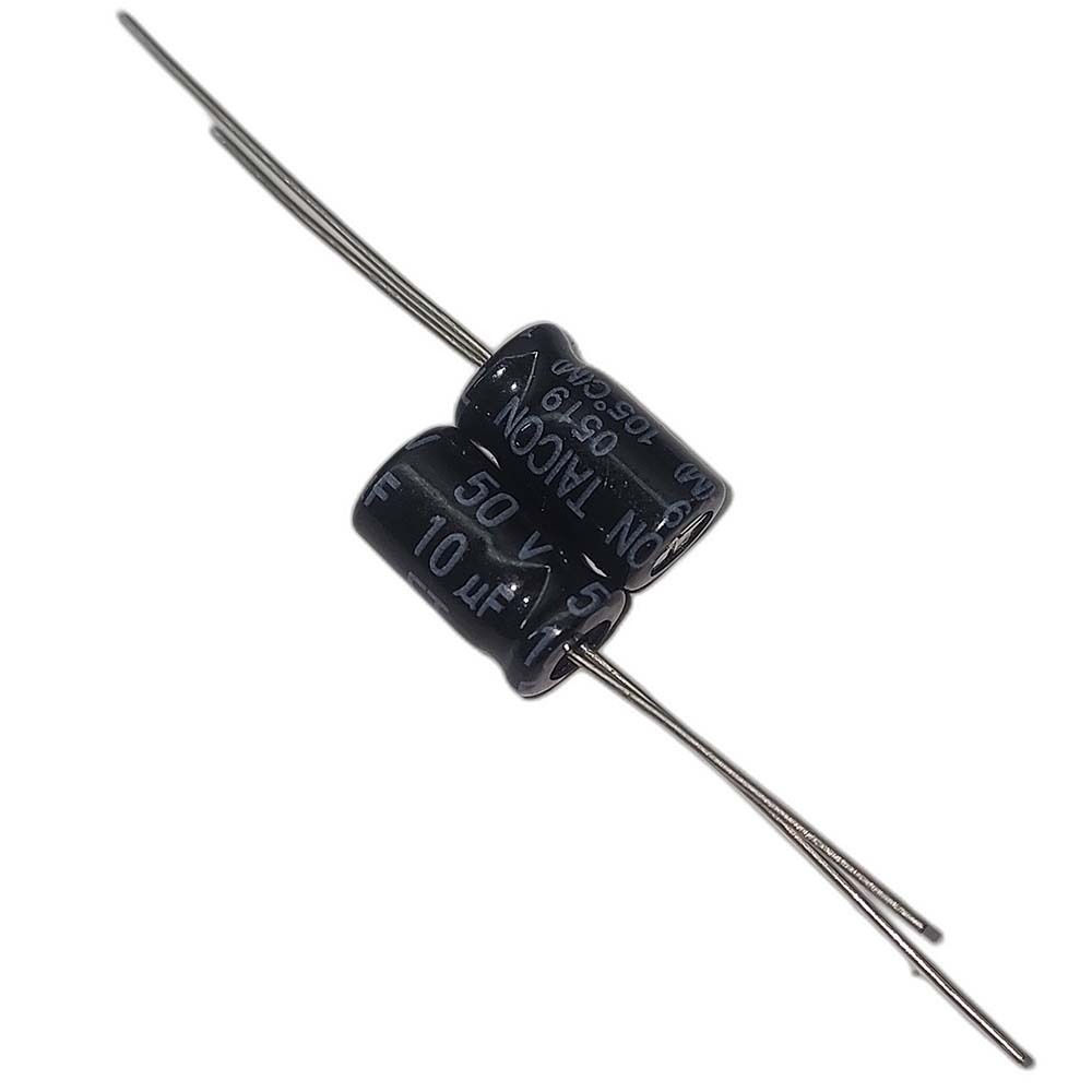 خازن الکترولیتی 10uF / 50V مارک TAICON (ET) سایز 6mmx11.5mm