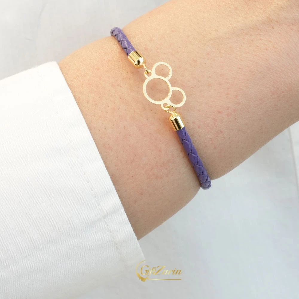 دستبند چرم و طلا میکی موس B235
