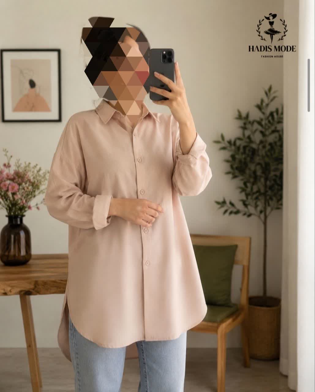 شومیز مانتویی زنانه دخترانه کرمی نخی وارداتی برند LALUNE