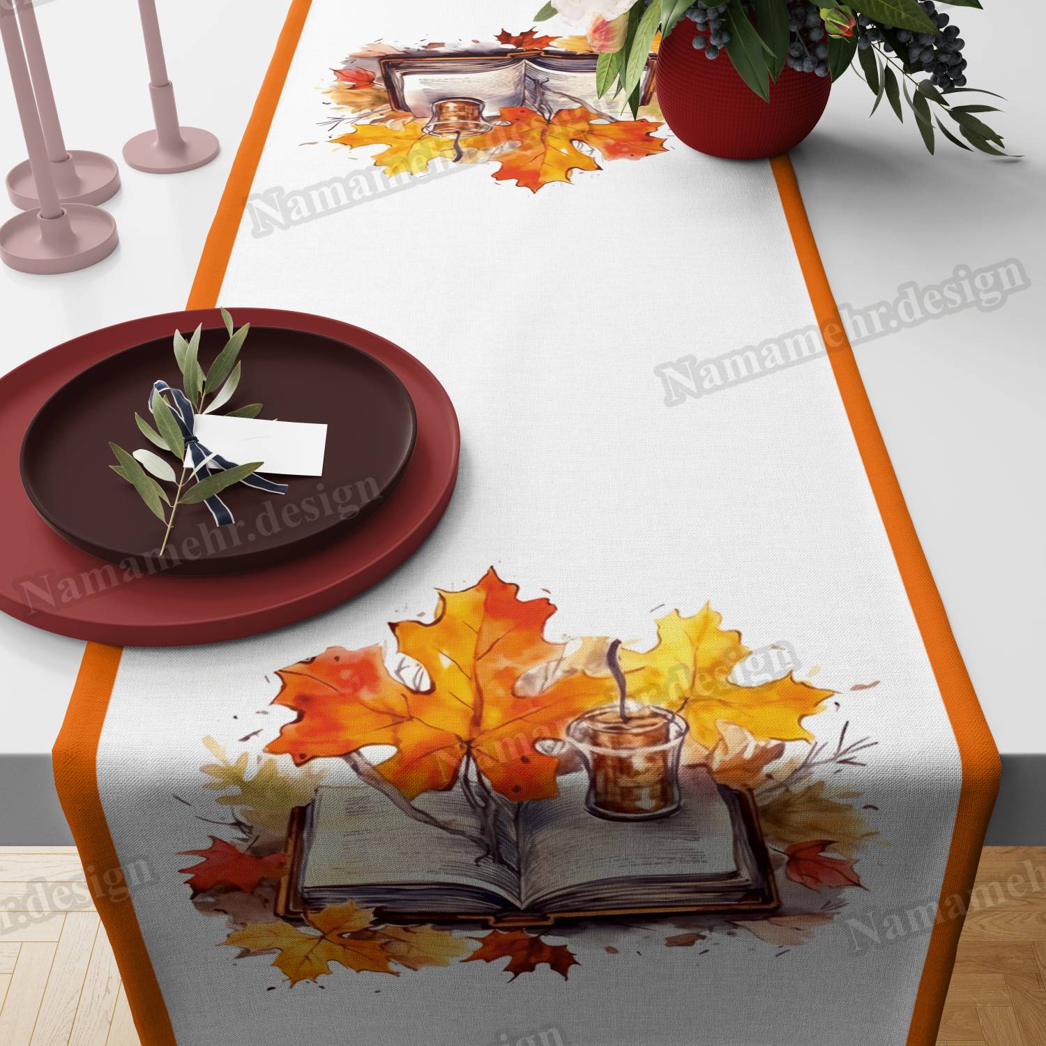 رانر طرح برگ پاییزی رنگ نارنجی کد R033