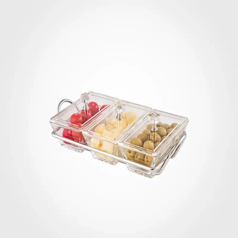 اردو خوری شیشه ای مستطیل 3 خانه لیمون کد 210400