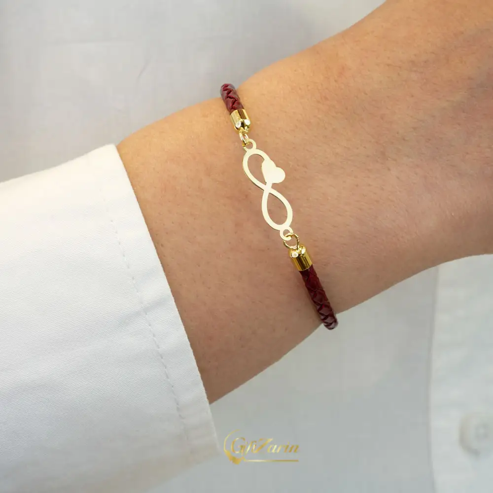 دستبند چرم و طلا بی نهایت B271