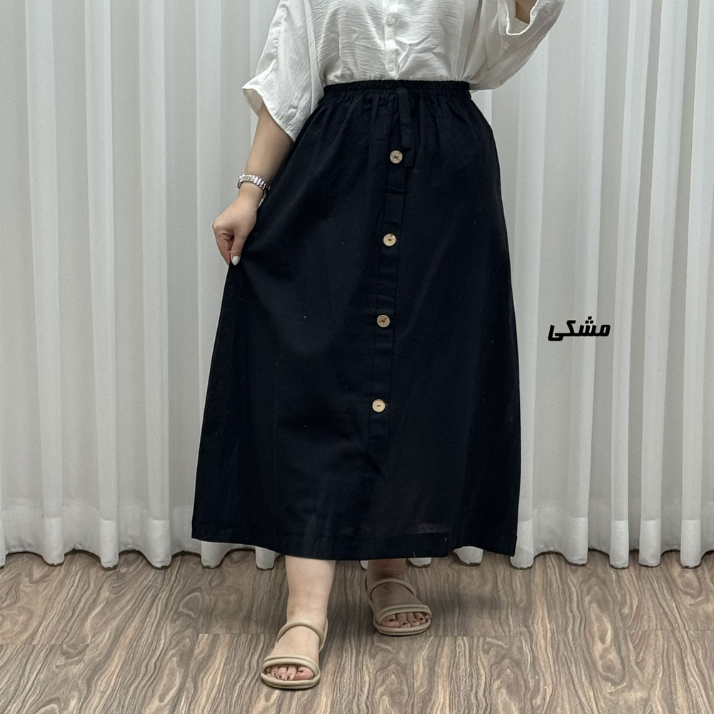دامن زنانه لنین تمام دکمه کد F1905 - مشکی