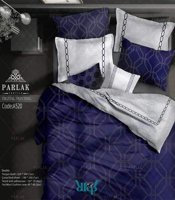 روتختی آبی سفید دونفره دورو طرح هندسی پارلاک کد a520