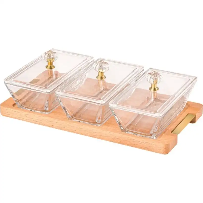 اردو خوری مستطیل 3 خانه پایه چوبی لیمون کد 224859 - درب-طلایی