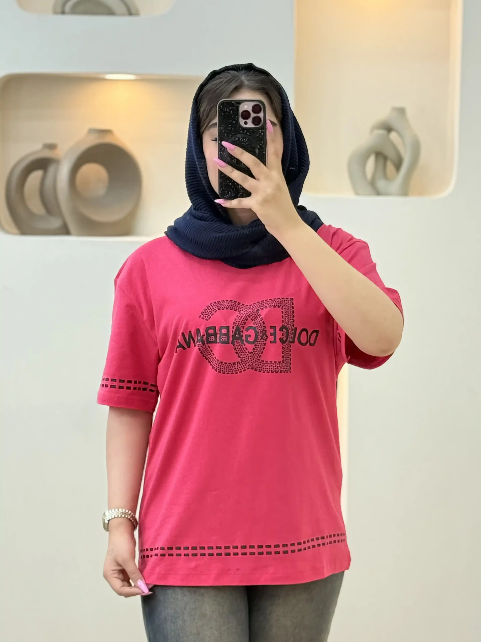 تیشرت لانگ (Gabbana)-11857 - صورتی