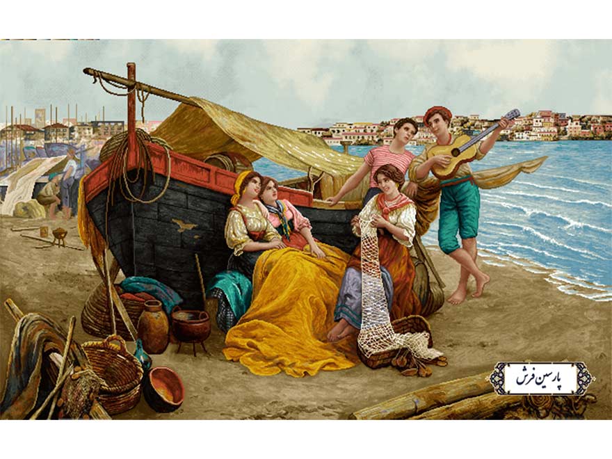 نخ و نقشه تابلو فرش تبریز طرح گیتار زن - کد NF2254
