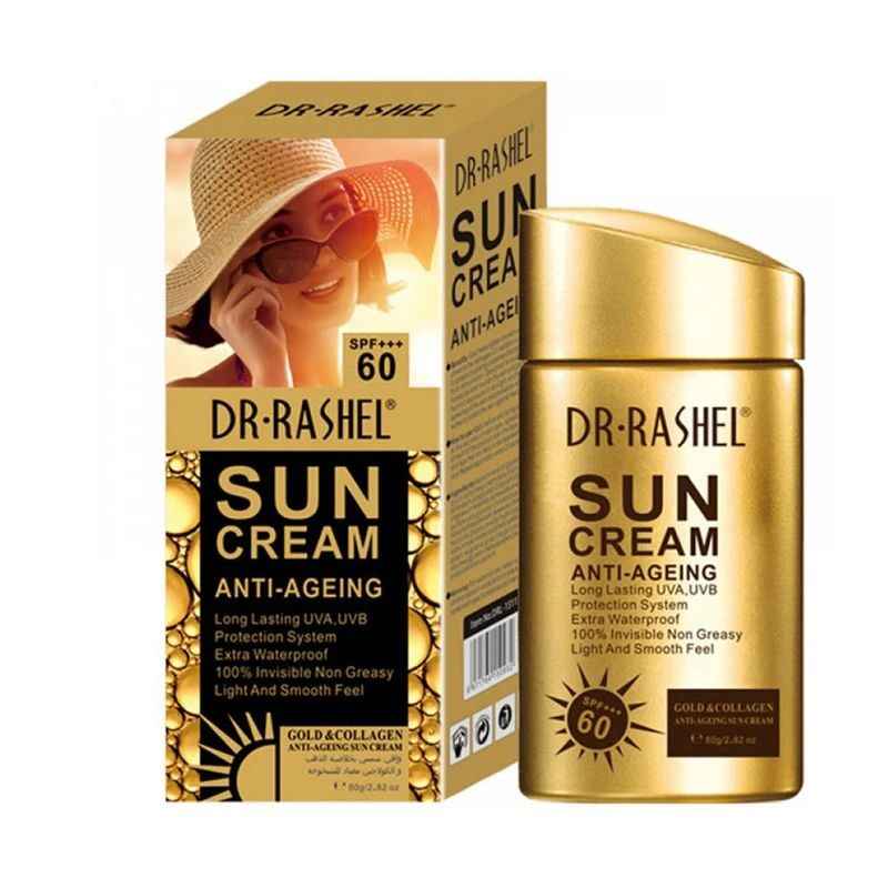 کرم ضد آفتاب بی رنگ دکتر راشل Gold & Collagen SPF 60 ضد پیری