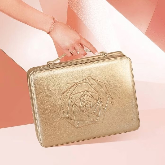 کیف لوازم آرایش رز طلایی لانکوم | Lancome Cosmetics Big Large Case Travel Makeup Bag Gold