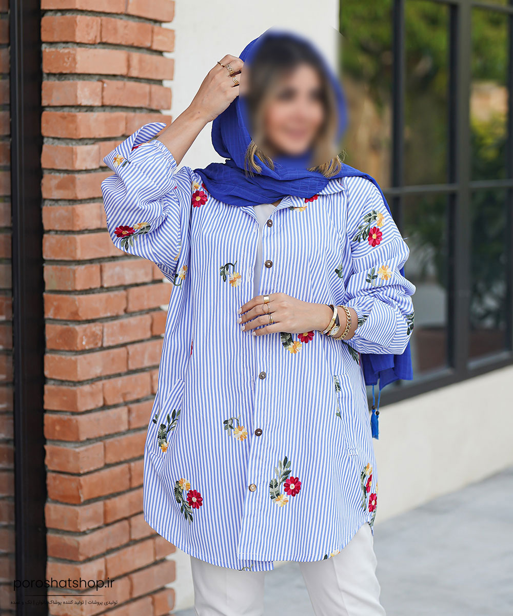 شومیز مانتویی لینن گلدار فریسایز