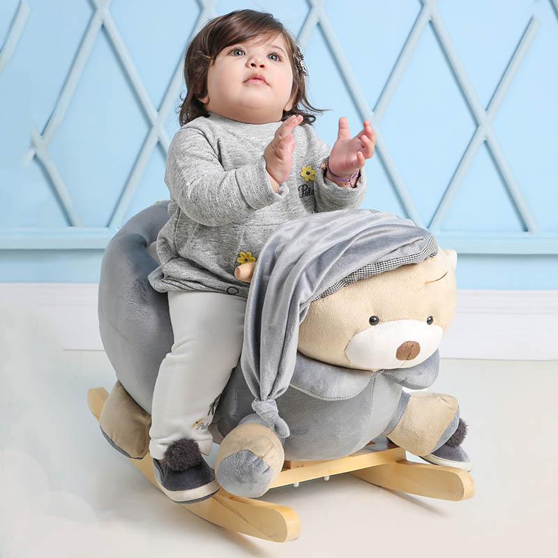 راکر کودک مدل خرس تدی رنگ طوسی