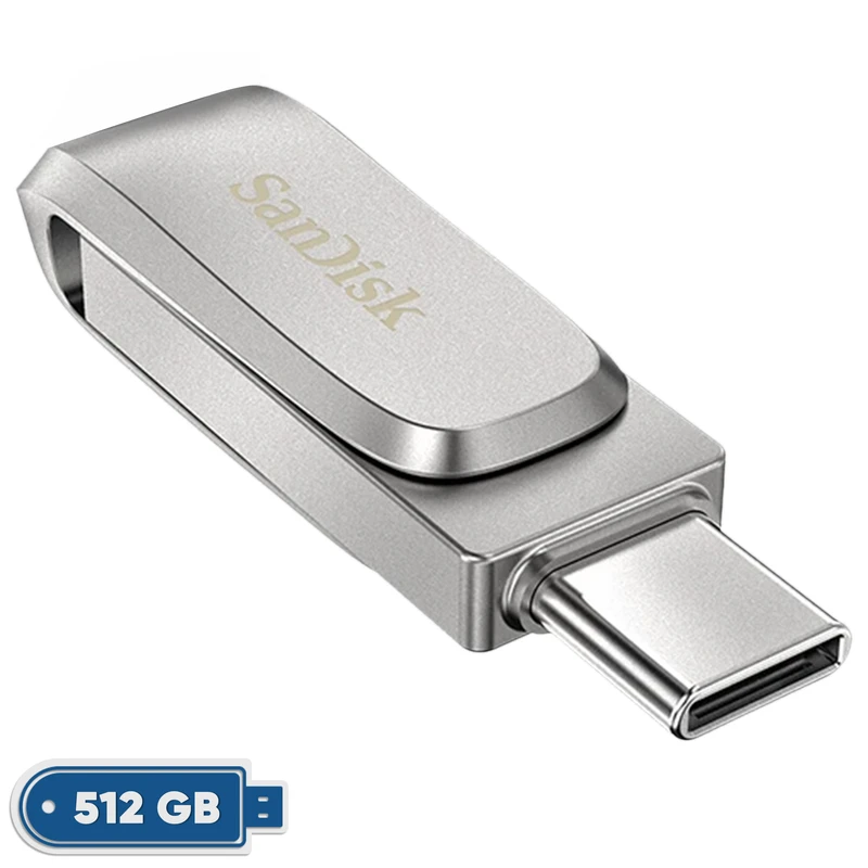 فلش مموری سن دیسک Ultra Dual Drive Luxe ظرفیت 512 گیگابایت با دو رابط USB 3.2 Type-C و Type-A رنگ نقره ای