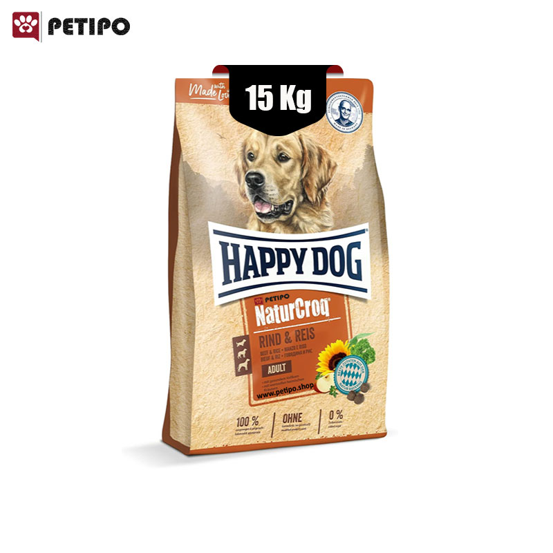غذای خشک سگ بالغ طعم بیف نیچرکراک هپی داگ (Happy Dog Naturcroq Beef & Rice) وزن 15 کیلوگرم
