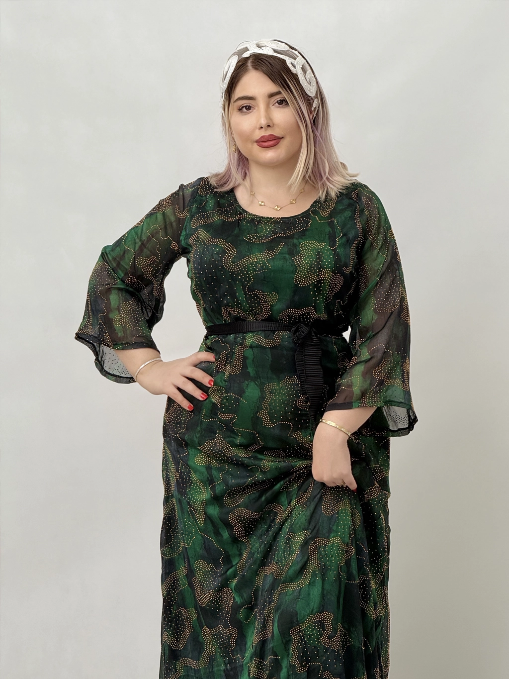 پیراهن مجلسی یلدایی بهار رنگ سبز