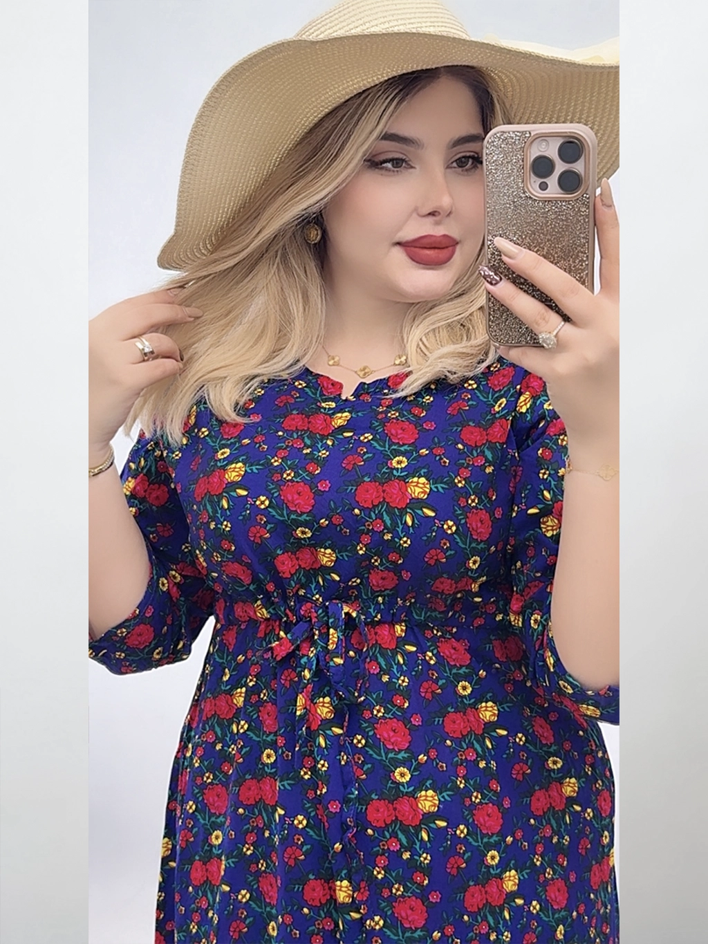 پیراهن نخی طرح کاربن گلدار