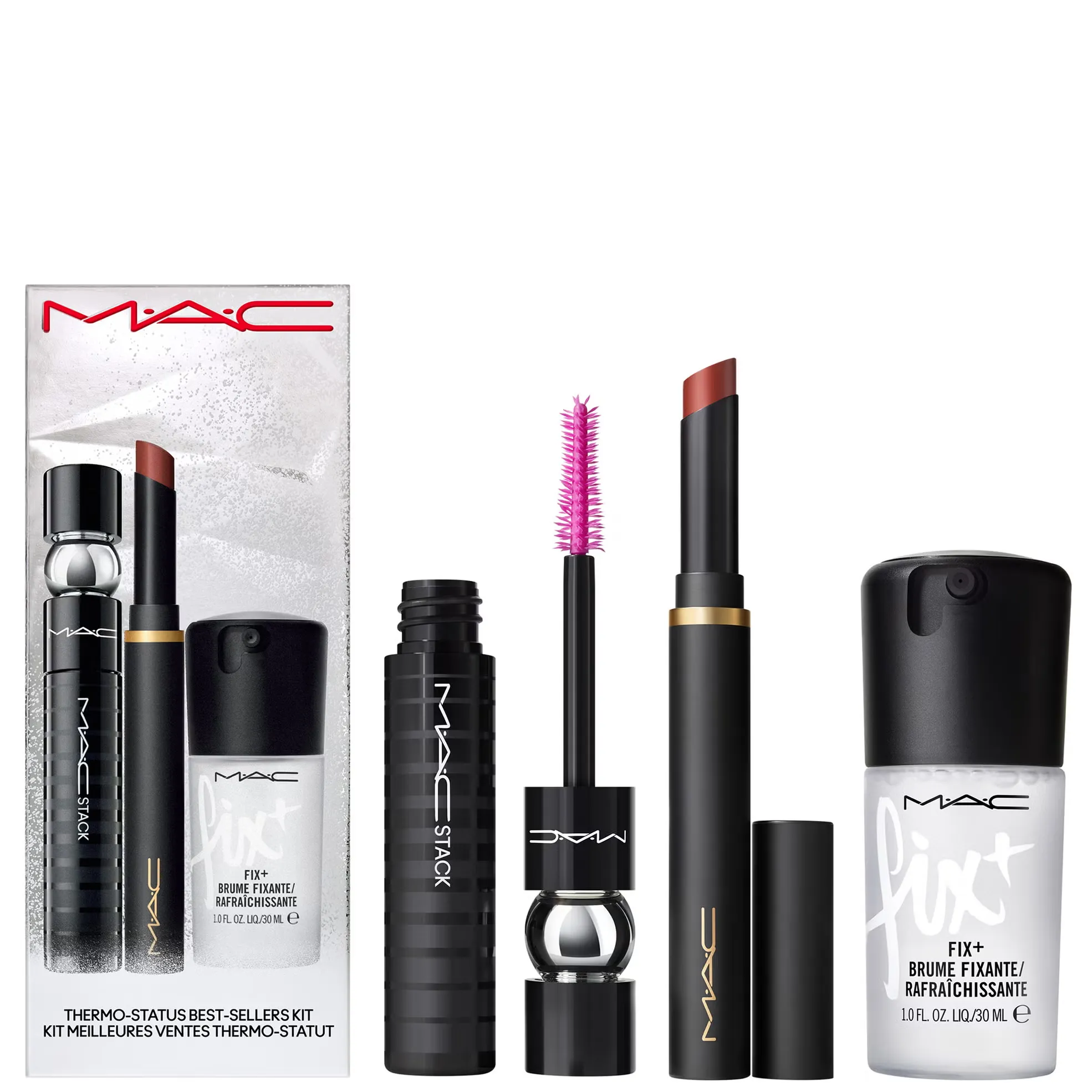 ست سه عددی ریمل، رژ لب و فیکساتور مک |  Mac Thermo Status Kit Makeup set