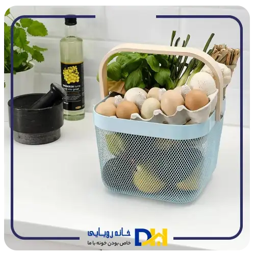 سبد فلزی دسته چوبی آبی ایکیا RISATORP