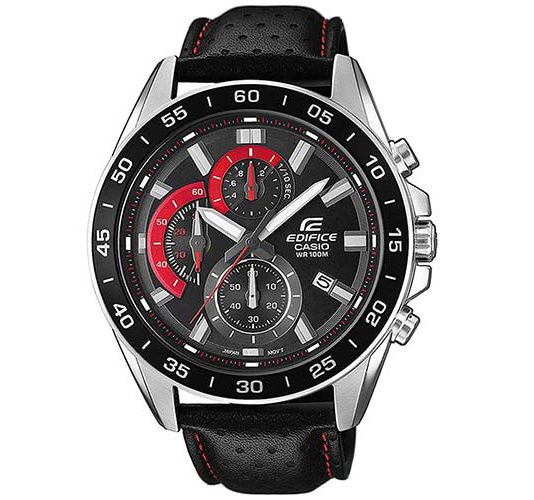 ساعت مردانه ادیفیس ضد آب کرونوگراف EFV-550L-1A - بند چرم مشکی برند casio