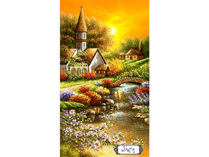 نخ و نقشه تابلو فرش منظره غروب - کد NV763